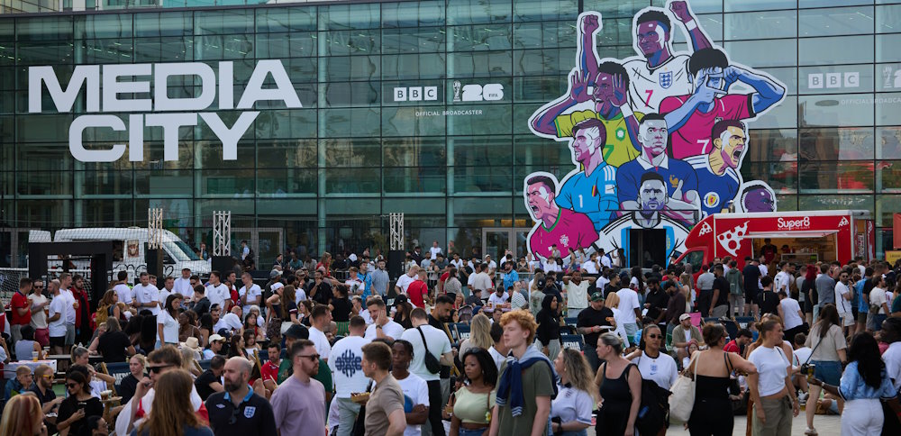 Crowds in MediaCity watching the World Cup