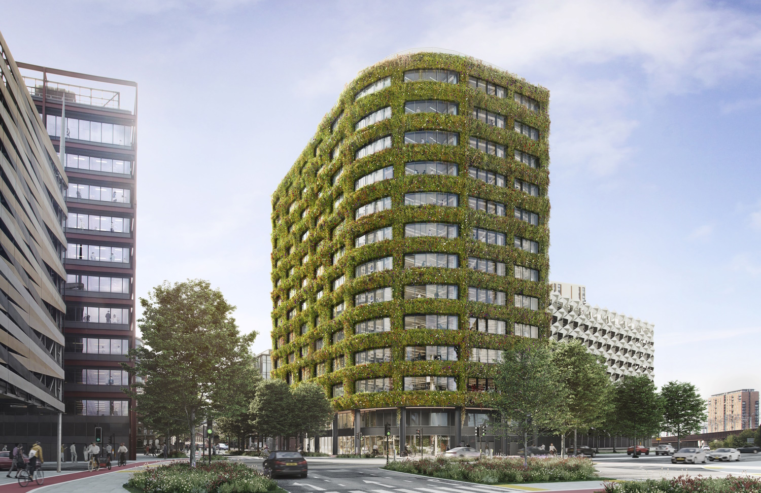Eden building, covered in greenery