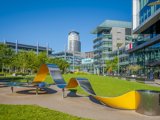Outside space at MediaCity during a sunny day